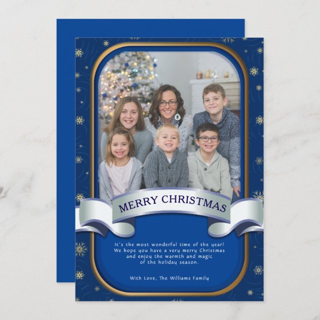 Cartão de Férias de Natal Azul Elegante (Frente/Verso)