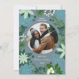 Cartão de Férias de Natal Azul Floral