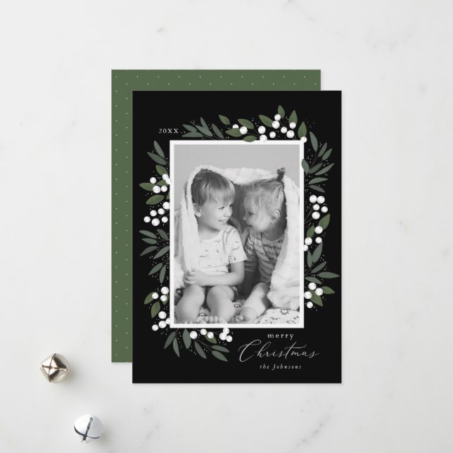 Cartão de Férias de Natal Berries (Frente/Verso In Situ)