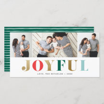 Cartão de Férias de Natal de 3 Fotografias Joyful 