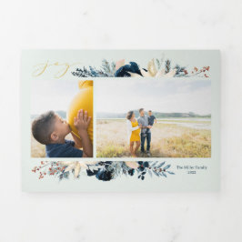 Cartão de Férias de Natal de Alegria Azul e Dourad