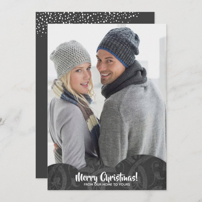 Cartão de Férias de Natal de Linen Preto (Frente/Verso)