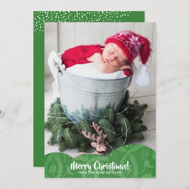 Cartão de Férias de Natal do Green Linen Filigree (Frente/Verso)