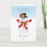 Cartão de Férias de Natal do neto Snowman<br><div class="desc">Joyful Snowman te deseja um Feliz Natal</div>
