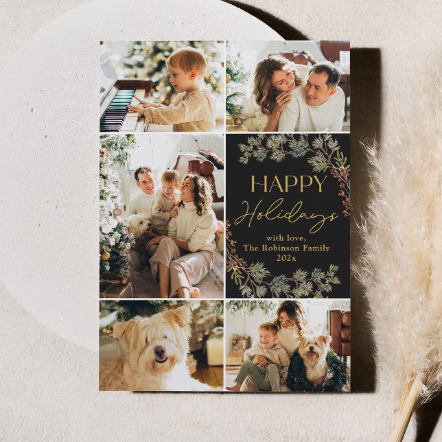 Cartão de Férias de Natal Elegante Dourado (Criador carregado)