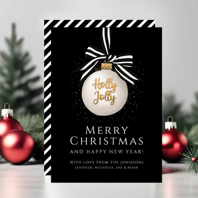 Cartão de Férias de Natal Merry Black Stripes (Elegant Black Stripes Merry Christmas Holiday Card)