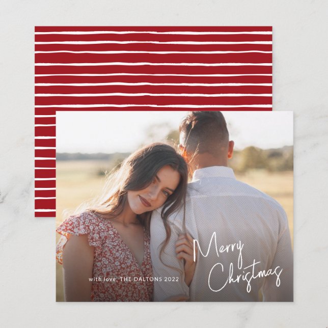 Cartão de Férias de Natal Merry Script de Orçament (Frente/Verso)