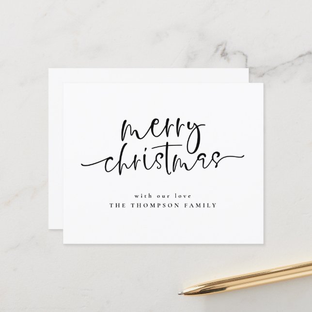 Cartão de Férias de Natal Merry Script Mínimo de O (Frente/Verso In Situ)