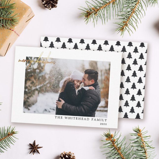 Cartão de Férias de Natal Mínimo Dourado para Foto (Criador carregado)