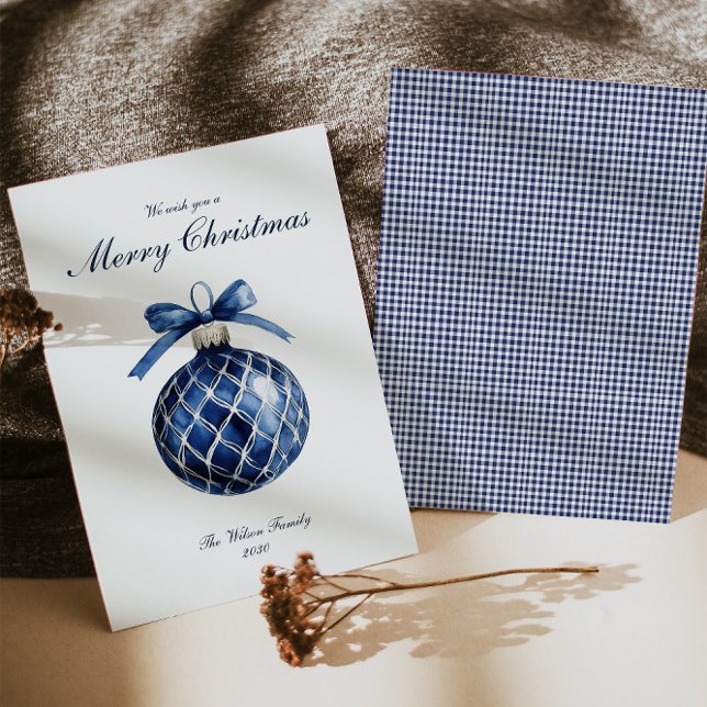 Cartão de Férias de Natal para Ornamento Azul Trad (Criador carregado)