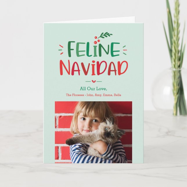Cartão de Férias de Natal Pet Folheado da Feline N (Frente)