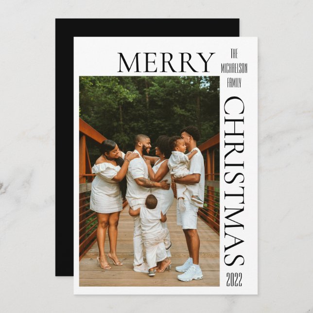 Cartão de Férias de Natal Preto Moderno (Frente/Verso)