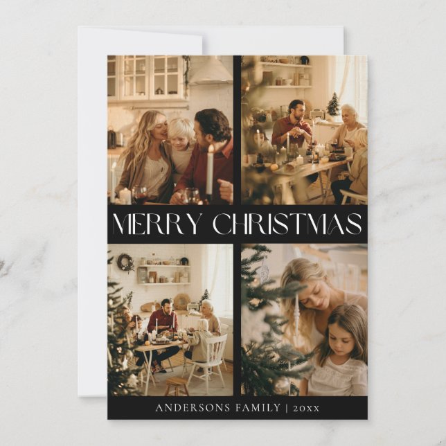 Cartão de Férias de Natal Preto-Na moda Moderno (Frente)