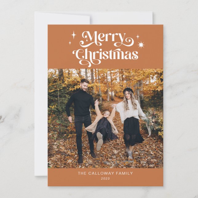 Cartão de Férias de Natal Retro Terracotta (Frente)