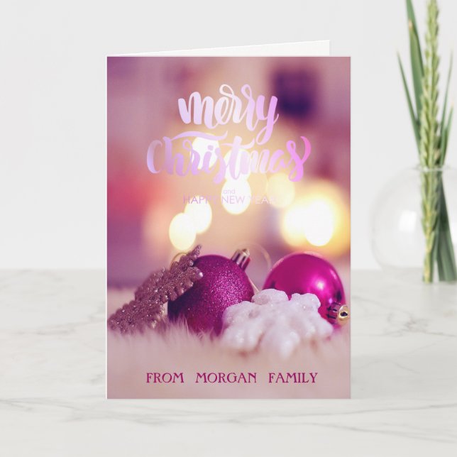 Cartão de Férias de Natal Rosa Elegante (Frente)