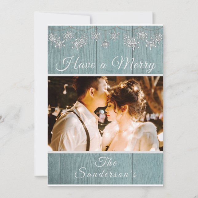 Cartão de Férias de Natal Rustic Blue (Frente)