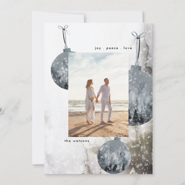 Cartão de Férias de Natal Snow Bauble Watercolor (Frente)