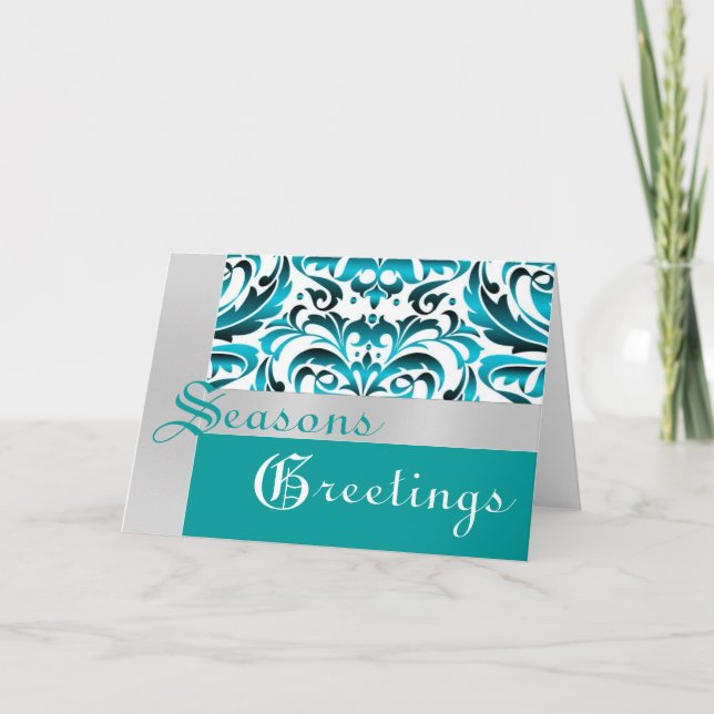 Cartão de Férias de Natal Teal & Silver Foil Damas (Frente)