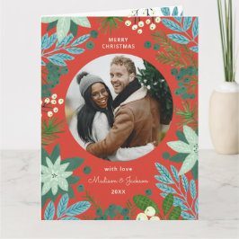 Cartão de Férias de Natal Vermelho Floral