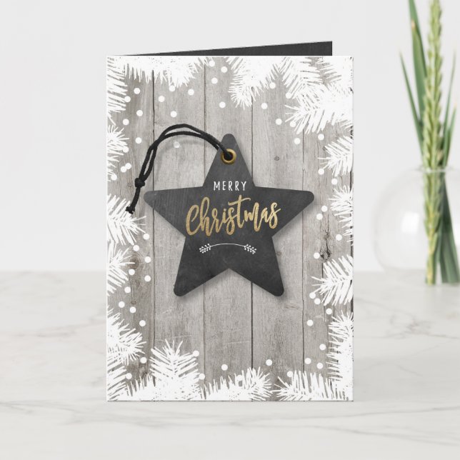 Cartão de Férias de Negócios com Neve de Madeira R (Frente)