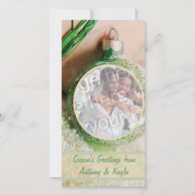 Cartão De Férias De Neve E Ornamento Verde (Frente)