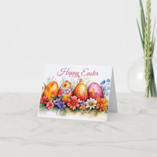 Cartão de Férias de Ovos de Páscoa Floral bonito c (Frente)
