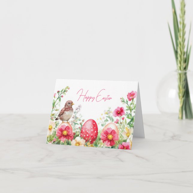 Cartão de Férias de Ovos de Páscoa Floral bonito c (Frente)