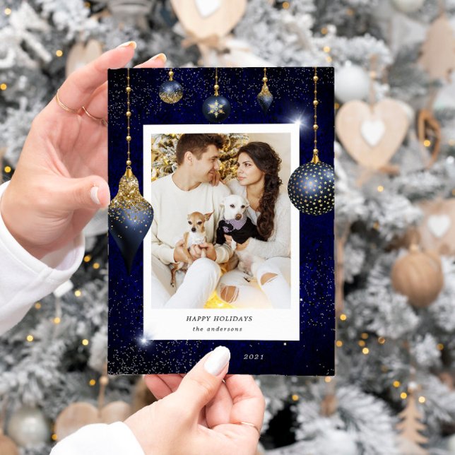 Cartão de Férias de Pedido de Joias Azul Dourado p (Criador carregado)