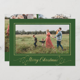 Cartão de Férias de Quadro Dourado Natal Verde