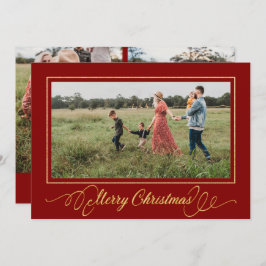 Cartão de Férias de Quadro Dourado Natal Vermelho