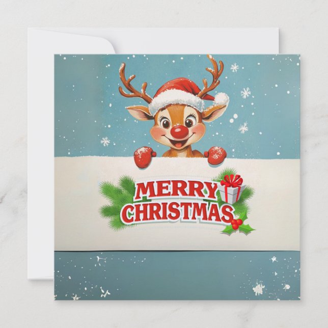 Cartão de férias de Reindeer de Natal (Frente)