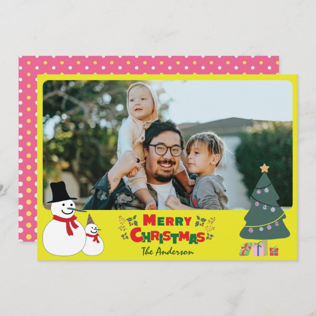 Cartão de Férias de Saudação de Natal para Snowman (Frente/Verso)