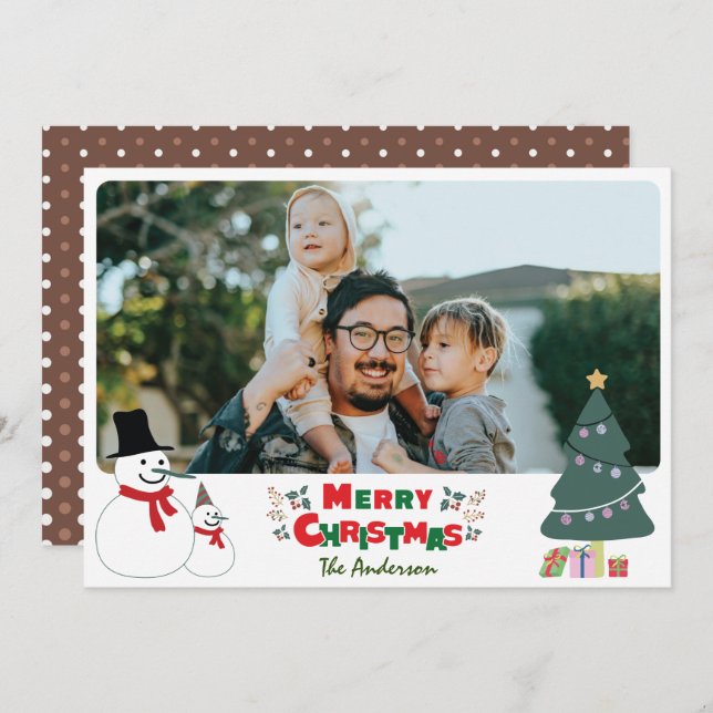 Cartão de Férias de Saudação de Natal para Snowman (Frente/Verso)