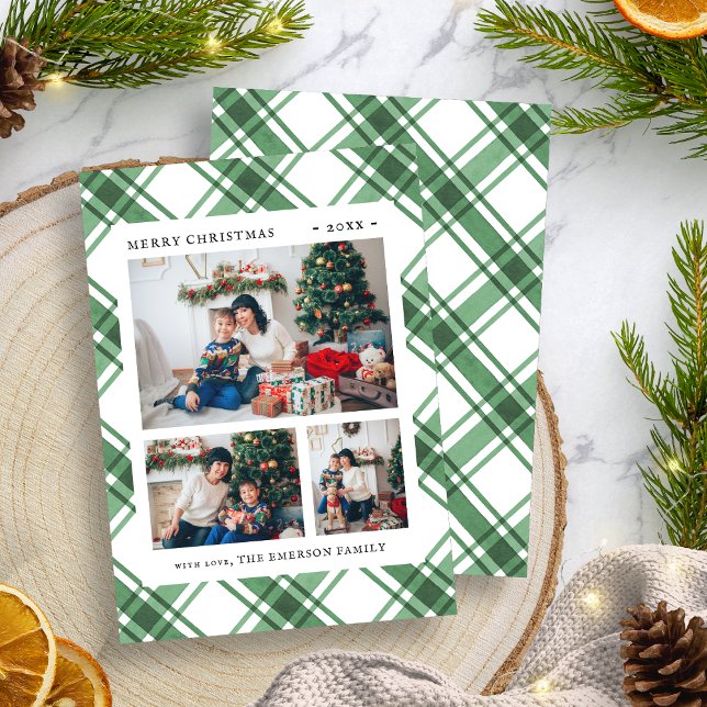 Cartão de Férias de Xadrez Verde de Natal (Christmas Photo Green Plaid Holiday Card
)