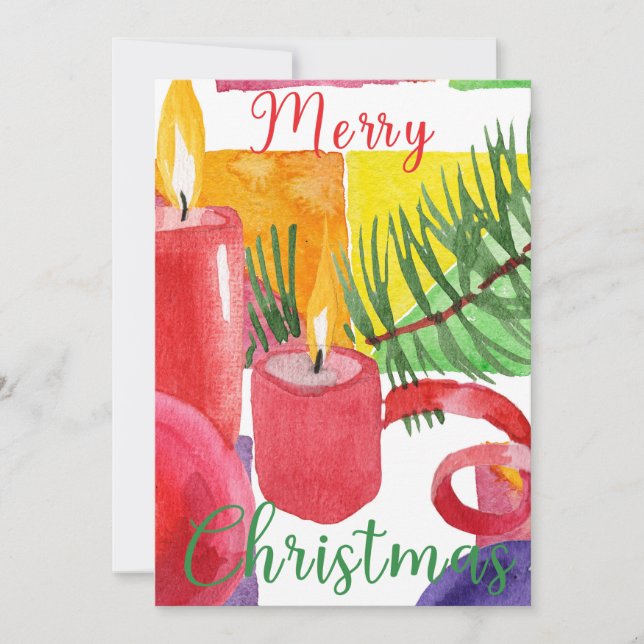 Cartão de Férias Deco de Aquarela Feliz Natal (Frente)
