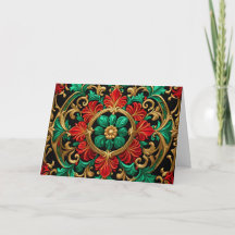 Cartão de Férias Decorativo Verde Vermelho