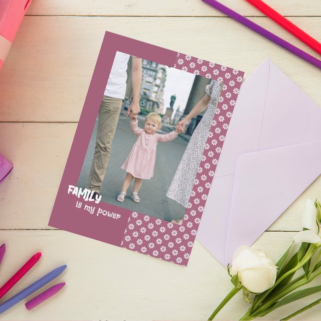 Cartão de Férias do Dia da Família Floral com foto (Criador carregado)