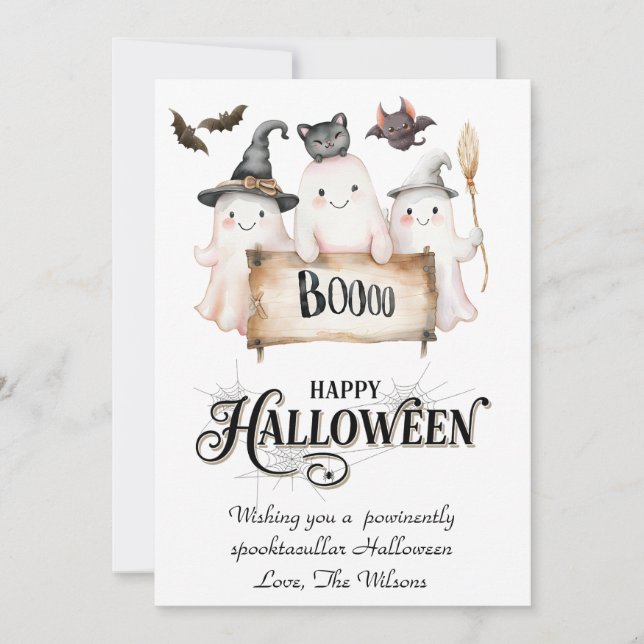 Cartão de Férias do Dia das Bruxas Whimsical com B (Frente)