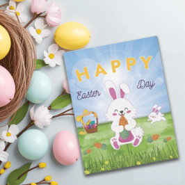 Cartão de Férias do Felz pascoa Coelhinho Engraçad