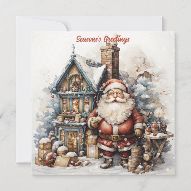 Cartão de Férias do Papai Noel Antigo (Frente)