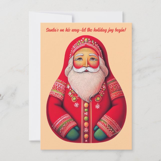 Cartão de Férias do Papai Noel Primitivo Arte Folc (Frente)