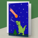 Cartão de Férias Dobrado Engraçado com Dinossauro<br><div class="desc">Cartão de Natal engraçado com uma grande trex doofy confundindo um asteroide apocalíptico como santa claus</div>