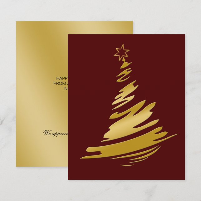 Cartão de Férias Dourado de Natal Vermelho (Frente/Verso)