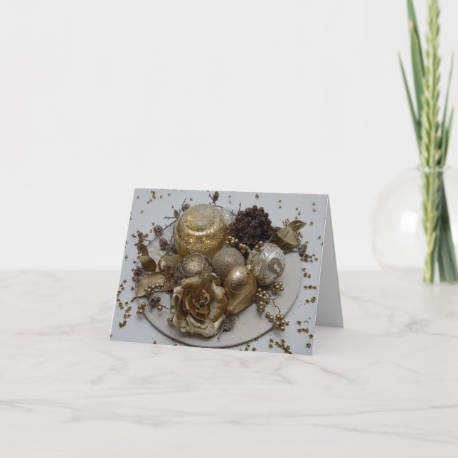 Cartão de Férias Dourado para Decorações de Natal (Frente)