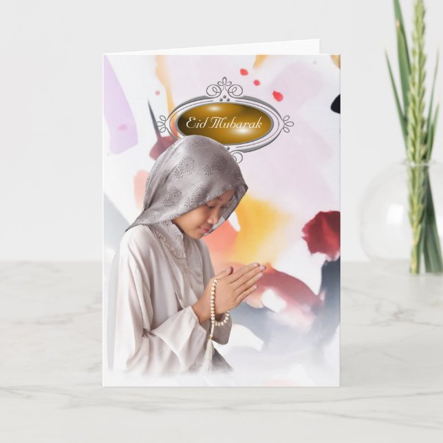 Cartão de Férias Eid Mubarak Sequin Elegante (Frente)