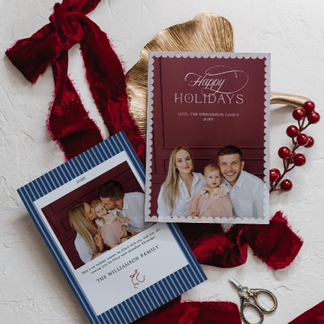 Cartão de Férias Elegante com Borda Arredondada (Elegant Holiday Photo Card with Scalloped Border
)