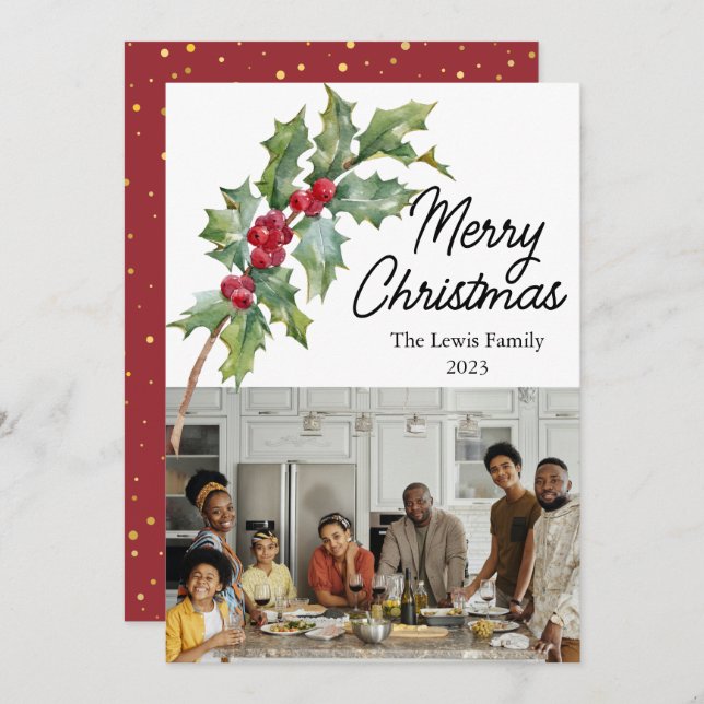 Cartão de Férias Elegante de Berries Winter (Frente/Verso)