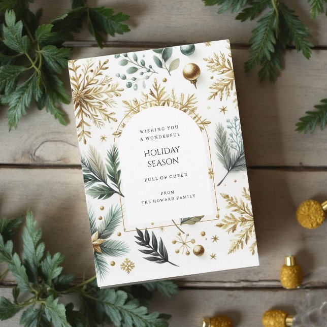 Cartão de Férias Elegante de Fenda de Neve Dourada (Criador carregado)