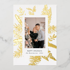 cartão de férias elegante de folhagem verde-invern