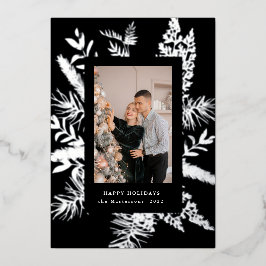 cartão de férias elegante de folhagem verde-invern